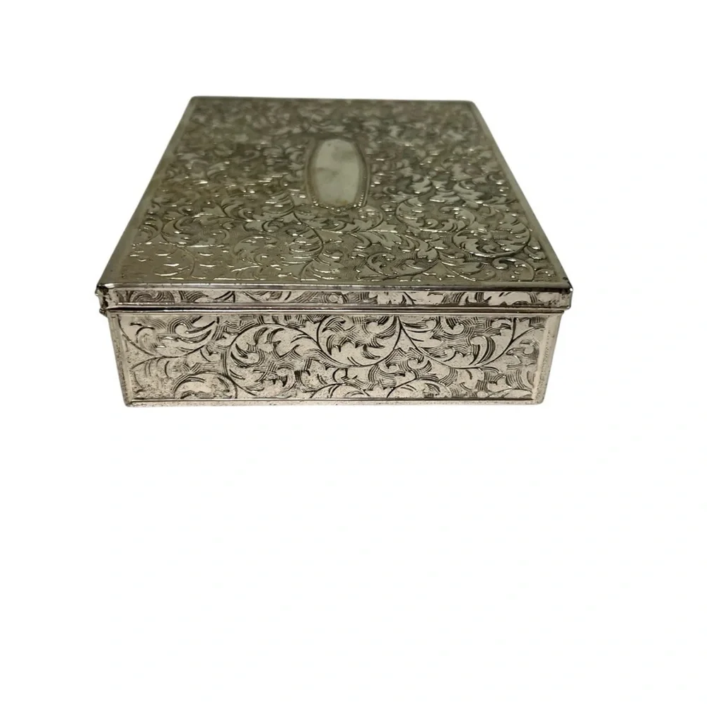 Vintage Silver Plated Engraved Trinket/ Cigarette Box Made in Japan